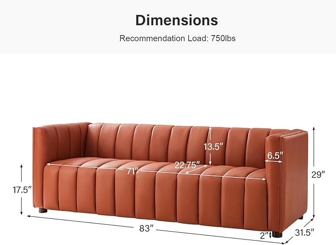 Genuine Leather Channel Tufted Sofa