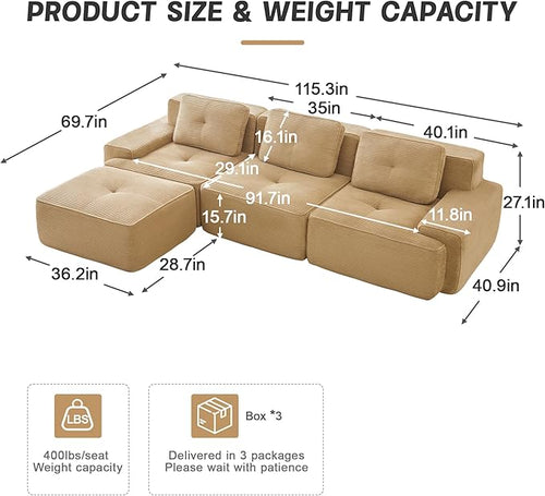 Camel Boneless Modular Cloud Sofa